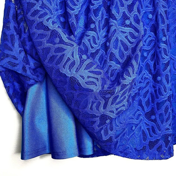 For Love And Lemons Lulu Lace Fit & Flare Dress Illusion Neckline Blue Medium - Picture 8 of 11